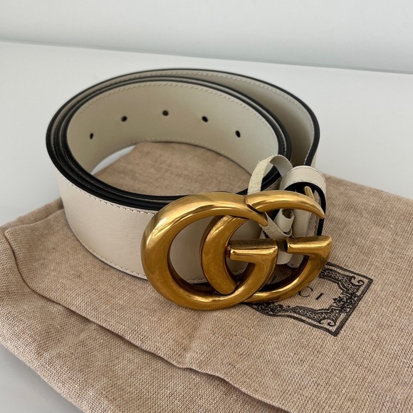 AUTHENTIC Gucci GG Marmont Wide Belt White Ivory Leather main image 12